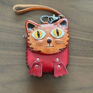 Adorable wristlet leather cat - coin/money purse